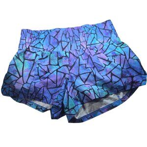 CVG Womens lined Workout Shorts L Blue Purple stained glass Polyester Spandex